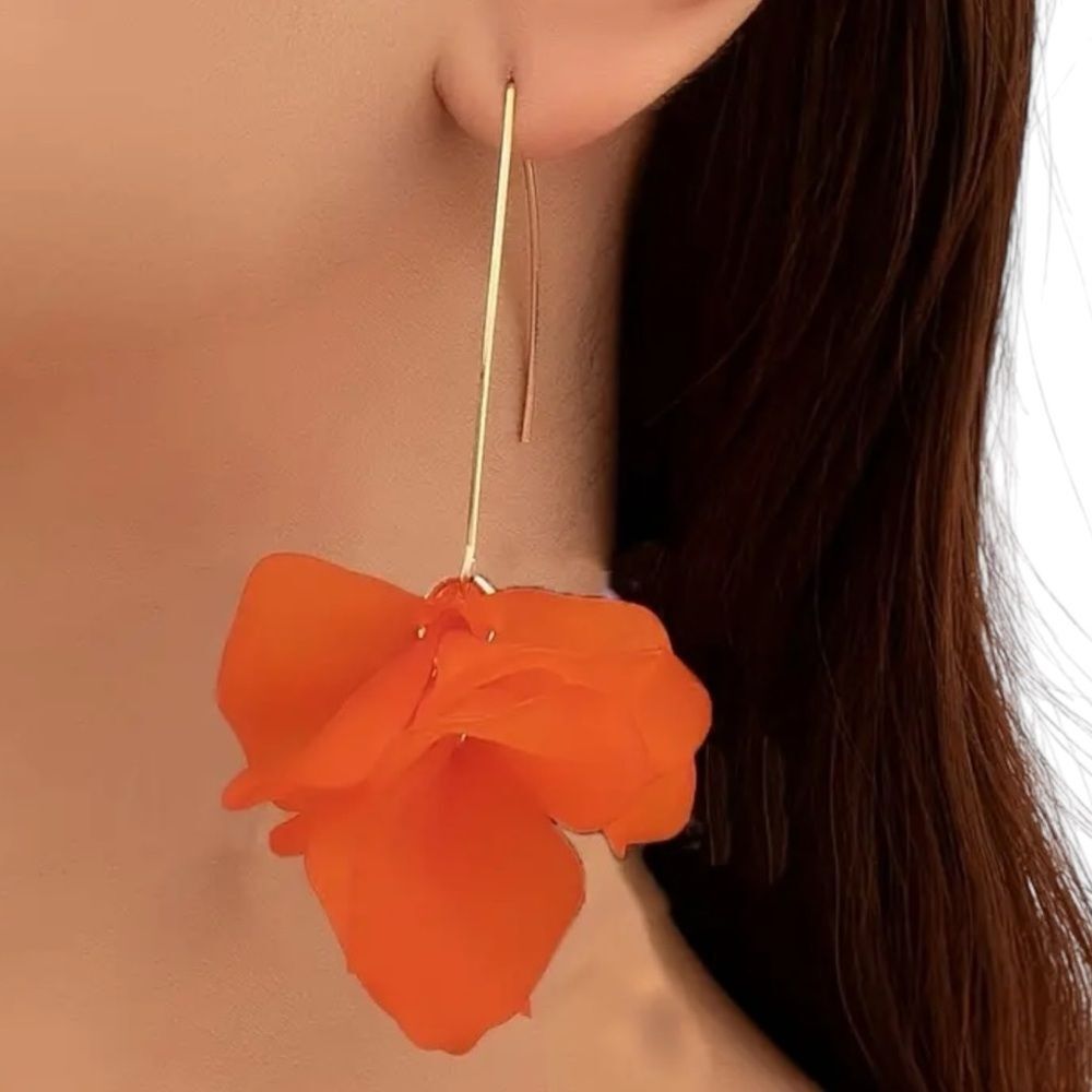 Orange Gold Floral Dangle Earrings NWT